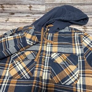 Legendary Outfitters Mens Plaid Flannel Lined Hooded Shirt Jacket Size S